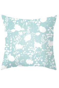 Velvet Pillowcase with floral print in turquoise and white | mint pillowcase