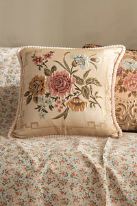 Brocade Pillowcase with floral embroidery in lvory, light blue, pink and white | embroidered floral pillowcase