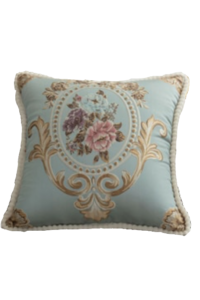 Brocade Pillowcase with floral embroidery in light blue, pink and white | blue pillowcase