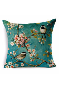 Turquoise Pillowcase in jacquard satin with bird embroideries | turquoise jacquard pillow