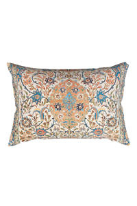 Velvet Pillowcase with Persian carpet print in blue and old pink