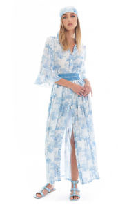 BLITZ POSITANO | maxi dress ALIMINI in blue and white tiger printed linen fabric