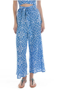BLITZ POSITANO | trousers MEGAN in blue and white maiolica printed linen fabric