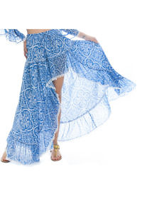 BLITZ POSITANO | skirt VODKA in blue and white maiolica printed linen fabric