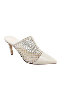 GIOVANNA GRAZZINI mules in light beige mesh and leather with 8 cm penny heels