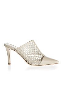 GIOVANNA GRAZZINI mules in light beige mesh and leather with 8 cm penny heels