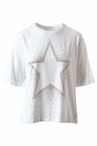 #7.0 SETTEPUNTOZERO T-Shirt | VENEZIA | T-Shirt in Weiß und Gold mit einem Stern aus Strass und halben Ärmeln