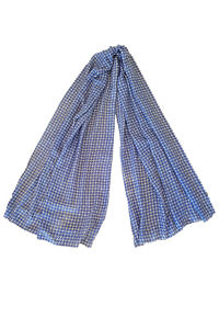 Pashmina with a geometrical pattern in white and electric blue | 100% cashmere