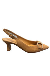 cognac colored MODA DI FAUSTO slingback pumps in suede leather with golden charms
