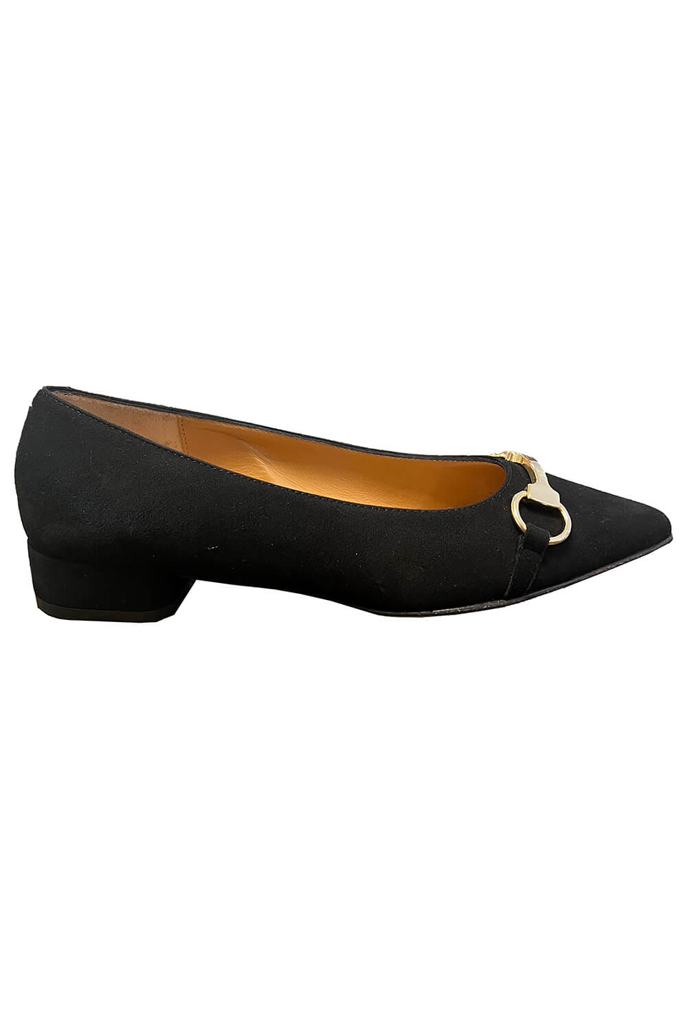 MODA DI FAUSTO black suede leather ballerinas with golden bridle charm