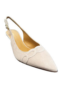 nude colored MODA DI FAUSTO slingback pumps in suede leather with chain pattern detail