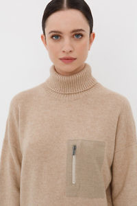 CAPPELLINI by PESERICO | beige turtleneck sweater with a patch pocket