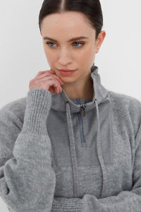CAPPELLINI by PESERICO | sportive grey turtleneck sweater with jersey inserts