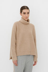 CAPPELLINI by PESERICO | beige turtleneck sweater in a soft merino-alpaca-cashmere-blend