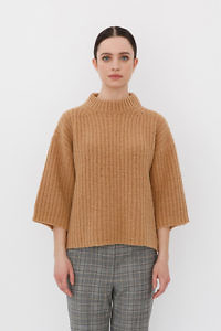 CAPPELLINI by PESERICO | brown oversize sweater with 3/4 sleeves and round neck