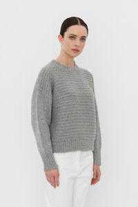 CAPPELLINI by PESERICO | grey cable knit sweater in a cashmere alpaca & fine merino blend with golden metallic yarn