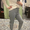 PESERICO EASY | grey sweatpants with rear slit pockets and beige piping
