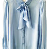 light blue silk chiffon blouse with long sleeves and a bow MANDY