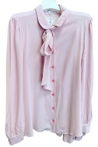 Bluse aus roséfarbenem Crêpe de Chine mit langen Ärmeln und Schleife MANDY