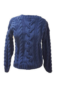 Königsblauer, dicker, handgestrickter Pullover aus einer weichen Alpaka-Merino-Mischung ALENA