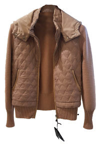 FUNK beige knit and puffer jacket with hood