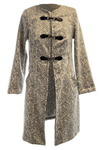 Mantel aus Schurwolle und Kaschmir mit Zebramuster in Grau und Ecru ANNA | Tiermantel