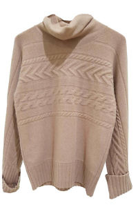 AVELLANA CASHMERE | thick beige cable knit 100% cashmere turtleneck sweater