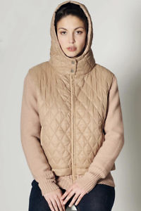 FUNK beige knit and puffer jacket with hood