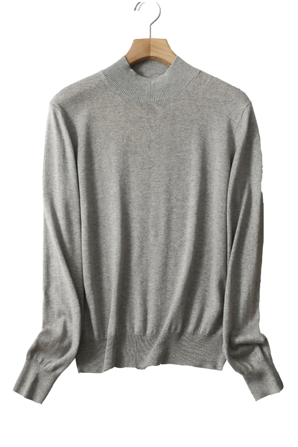 grey silk and cashmere yarn high round neck sweater