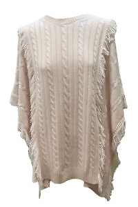 AVELLANA CASHMERE | nude rosé cable knit poncho with fringes in a cashmere blend