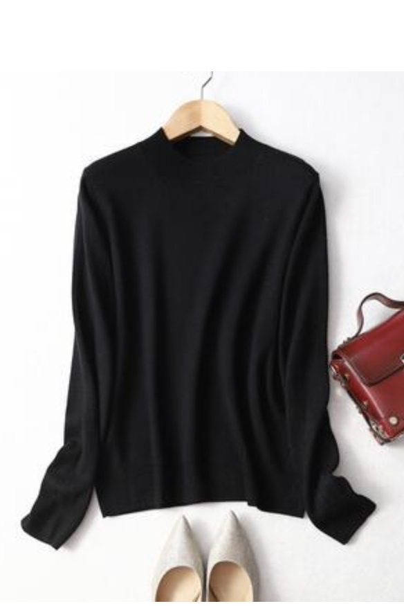 black silk and cashmere yarn high round neck sweater