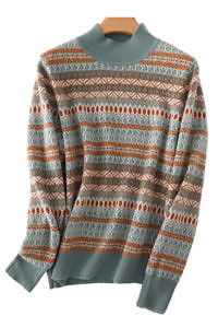 brauner und grüner Pullover aus 100 % Kaschmir mit norwegischem Design und Rundhalsausschnitt | norwegischer Pullover