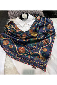 silk foulard FIRENZE with a floral print in blue, brown and green