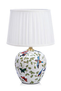 MANSION Tischlampe 48 cm aus weißem Porzellan mit floralem Design