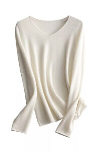 ivory 100% merino sweater with V-neck | white v-neck sweater