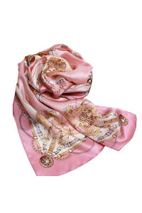 silk scarf ROSA with a bridle print in light pink, ivory and grey | 172 x 52cm