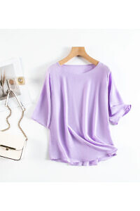 fliederfarbenes Seiden-T-Shirt mit halben Ärmeln | lila Seidenhemd