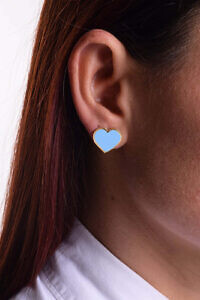 FRANCESCA BIANCHI | 24-karat gold-plated stop-gap earrings with light blue enamelled hearts | light blue heart stud earrings