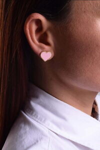 FRANCESCA BIANCHI | 24-karat gold-plated stop-gap earrings with pink enamelled hearts | pink heart stud earrings