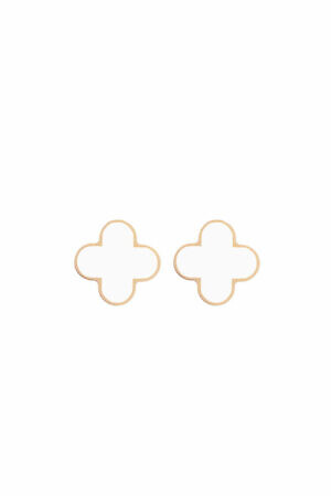 FRANCESCA BIANCHI | 24-karat gold-plated stop-gap earrings with white enamelled four-leaf clovers | white quaterfoil earrings
