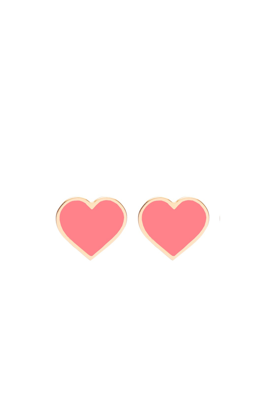 FRANCESCA BIANCHI | 24-karat gold-plated stop-gap earrings with coral red enamelled hearts | coral red heart stud earrings