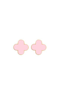 FRANCESCA BIANCHI | 24 Karat vergoldete Ohrstecker mit rosa emaillierten vierblättrigen Kleeblättern | rosa Kleeblatt-Ohrringe