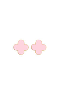 FRANCESCA BIANCHI | 24-karat gold-plated stop-gap earrings with pink enamelled four-leaf clovers | pink quaterfoil earrings