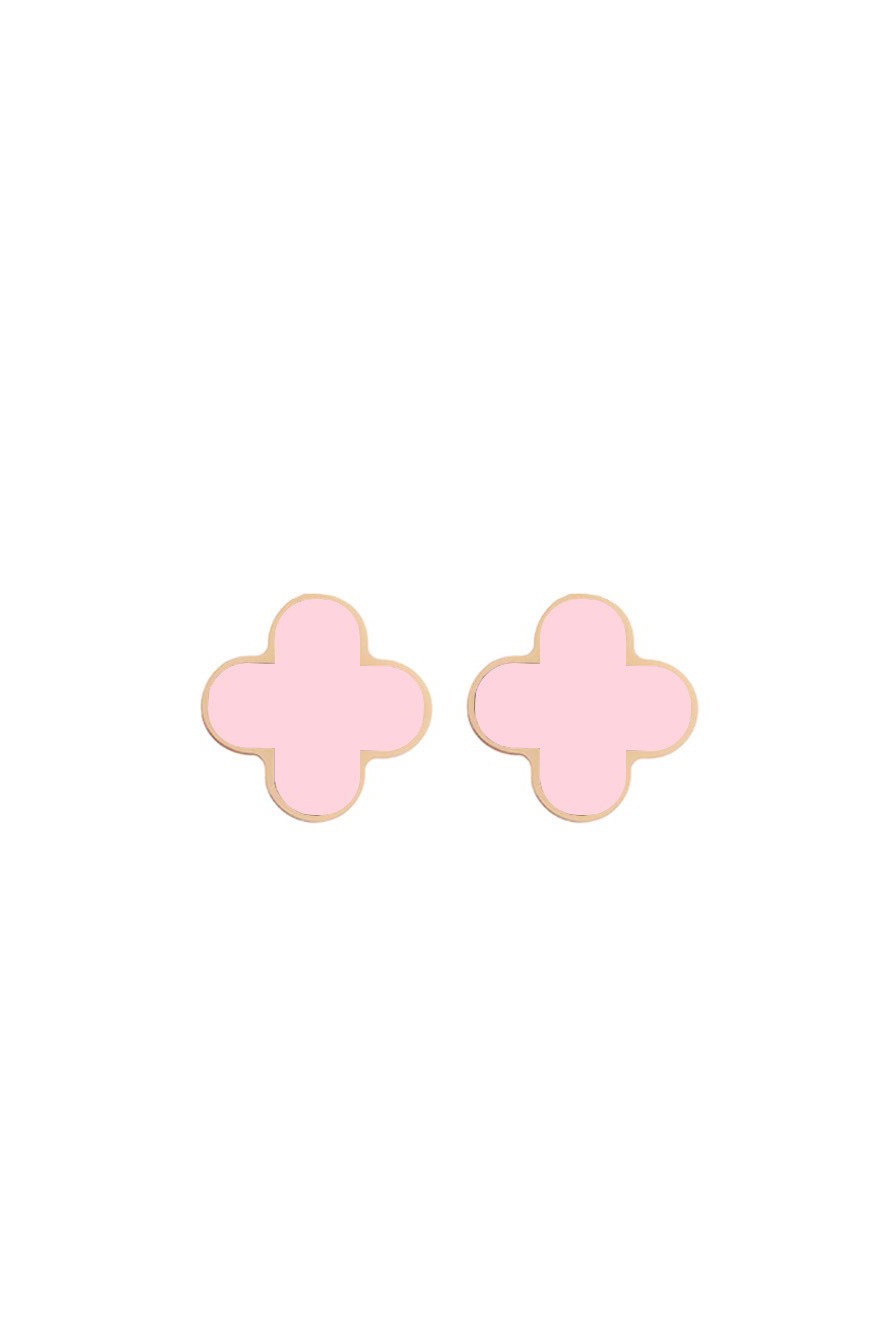 FRANCESCA BIANCHI | 24-karat gold-plated stop-gap earrings with pink enamelled four-leaf clovers | pink quaterfoil earrings