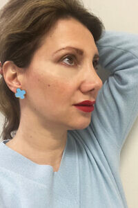 FRANCESCA BIANCHI | 24-karat gold-plated stop-gap earrings with light blue enamelled four-leaf clovers | light blue quaterfoil earrings (Copy)