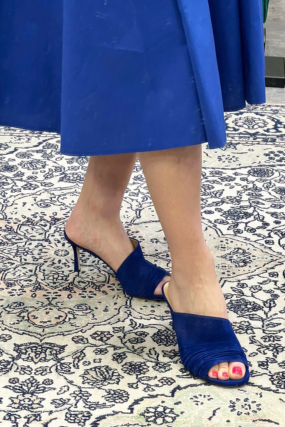 GIOVANNA GRAZZINI royal blue suede leather mules with pleated details SERENATA