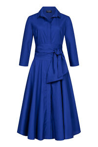 Marianna Déri | royal blue shirt dress in midi length with tie belt | worldwide shipping and high quality garments at asitasahabi.com