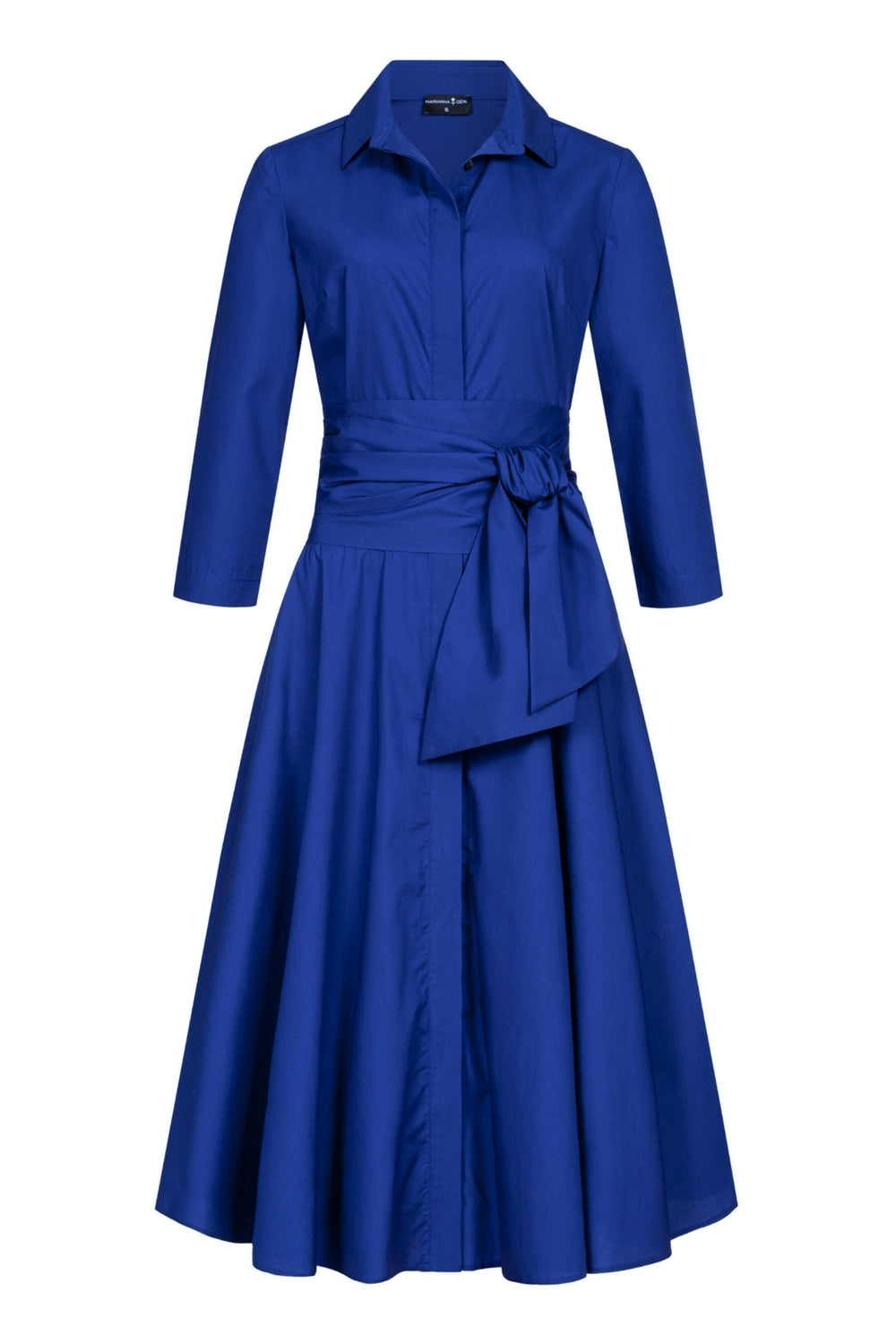 MARIANNA DÉRI | royal blue shirt dress in midi length with tie belt