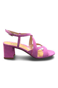 GIOVANNA GRAZZINI geranium pink suede leather strap sandals with 70mm block heel GERANIO