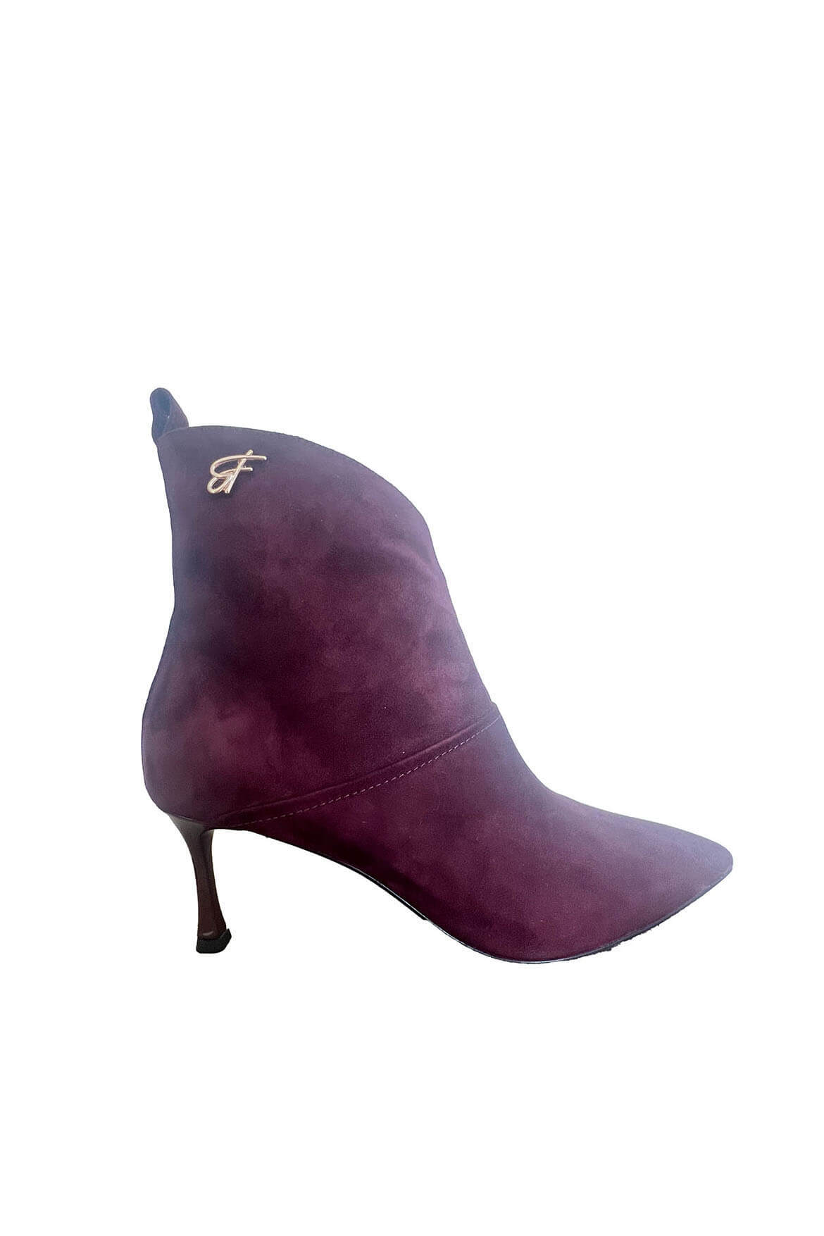 GIOVANNI FABIANI | burgundy pointed classic women’s suede leather ankle boots with 80 mm penny heels and charm